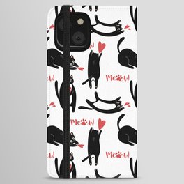 Cute black cats playing with hearts and meow iPhone Wallet Case