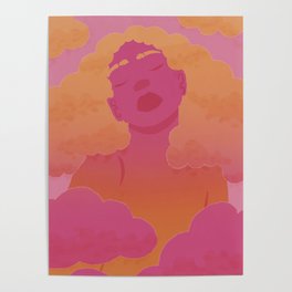 Head in The Clouds - Pink and Orange Edit - Fantasy Art - Femme Art - Woman Art Poster