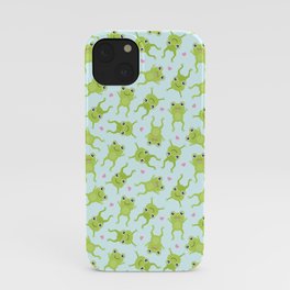 Kawaii Happy Frogs on Blue iPhone Case