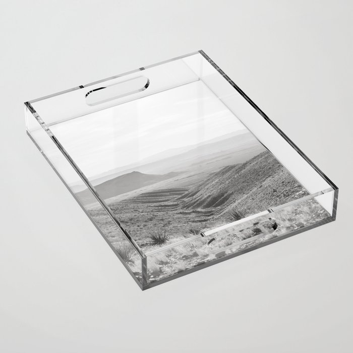 Big Bend Before Sunset - Black and White Texas Photography Acrylic Tray