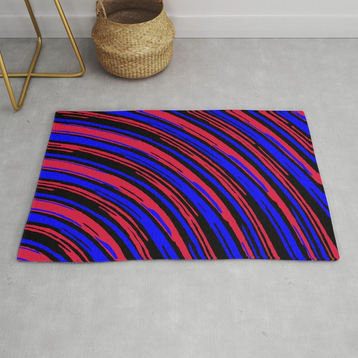 graffiti line drawing abstract pattern in red blue and black Rug