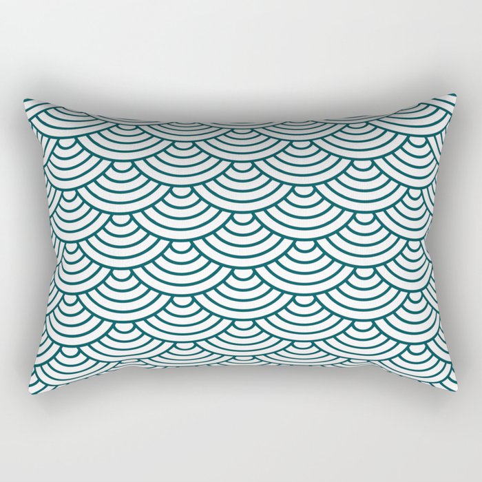 Teal Blue Japanese wave pattern Rectangular Pillow