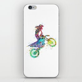 Girl Motocross Colorful Watercolor Moto Bike Supercross Art iPhone Skin