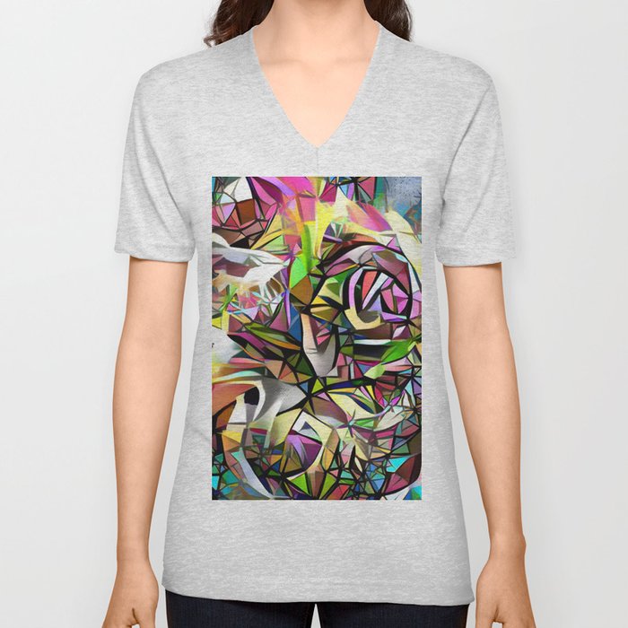 Stained Glass Rose V Neck T Shirt