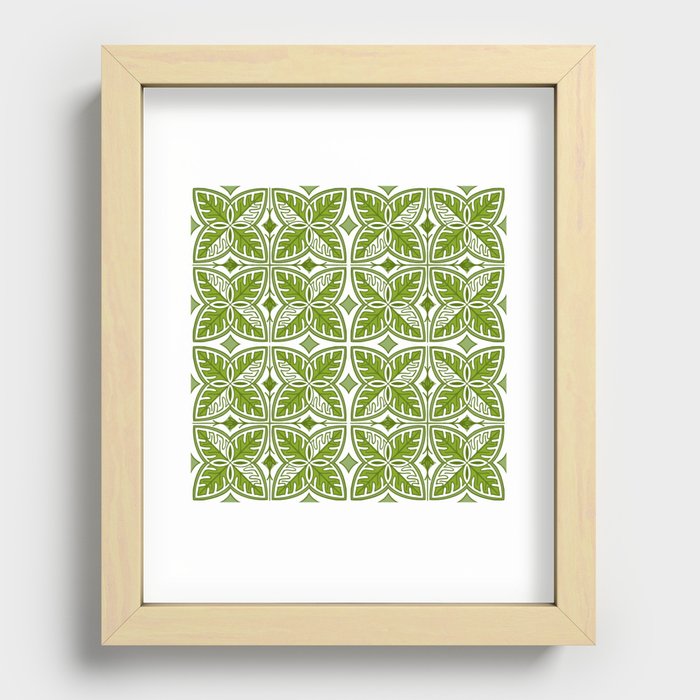 Modern Green and White Tropical Leaves Recessed Framed Print