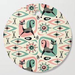 Mid Century Cat Abstract - Pink Aqua Cutting Board