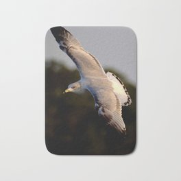 A Seagull Flying at Sunrise on Hilton Head Island Bath Mat | Wildlife, Photo, Digital, Animal Art, Bird Photography, Feathers, Color, Seagull Flying, Animal, Golden 