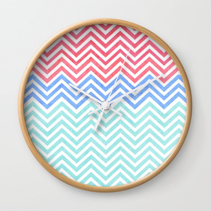Chevron Blue and Red vintage Wall Clock