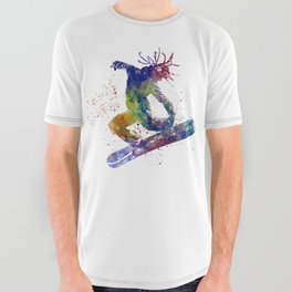 silhouette of young man snowboarder in watercolor All Over Graphic Tee