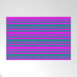 [ Thumbnail: Dark Cyan & Fuchsia Colored Lines/Stripes Pattern Welcome Mat ]