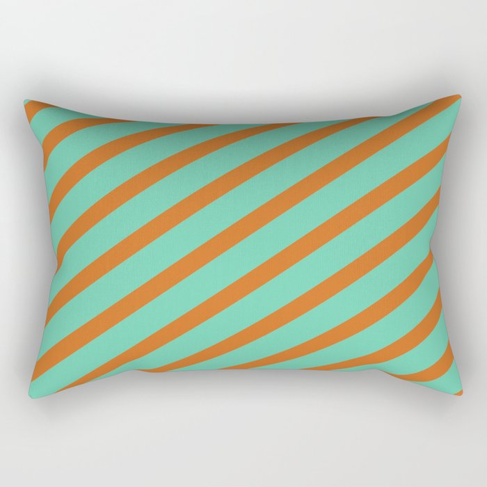 Aquamarine & Chocolate Colored Stripes/Lines Pattern Rectangular Pillow