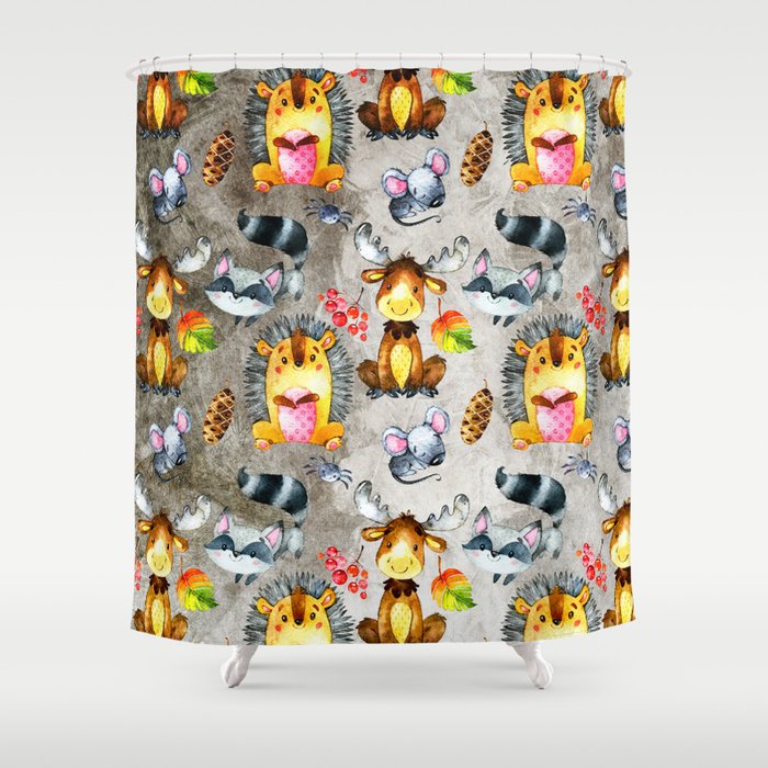 Woodland Animal Friends In Forest Pattern For Children Shower