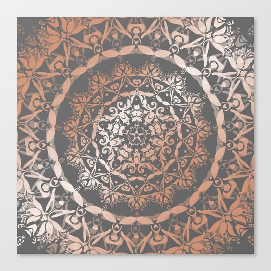 Rose Gold Gray Floral Mandala Canvas Print