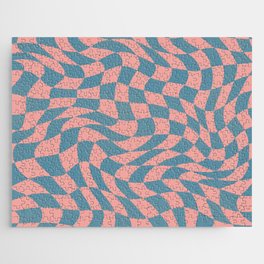 Warp checked coral pink and blue Jigsaw Puzzle