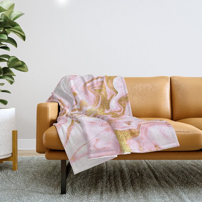 Pink And Gold Marble Throw Blanket by CreativeArt Society6