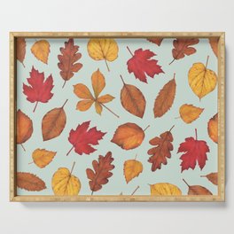 Autumn Leaves Illustration Pattern | Pale Green Leaves Pattern | Oak Linden Maple pattern Serving Tray