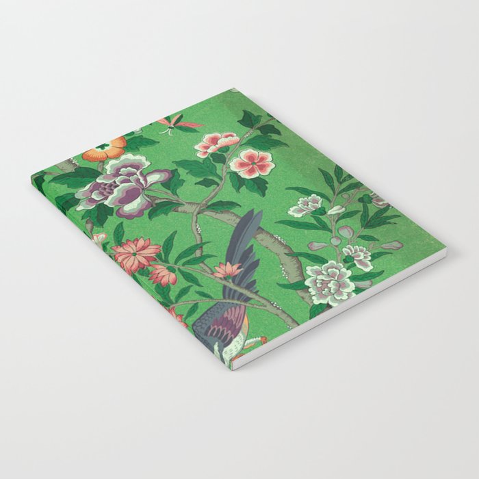 Chinoiserie Magpie Botanical Garden Bright Green Notebook