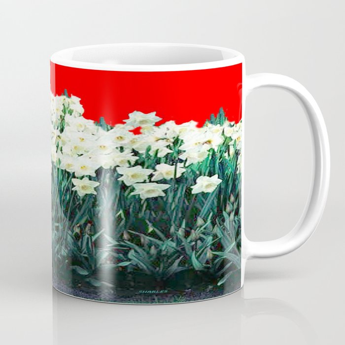 Red Whites Daffodils/Narcisus Spring Blue-Green Garden Coffee Mug