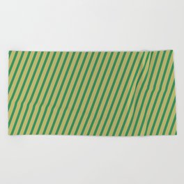 [ Thumbnail: Dark Khaki and Sea Green Colored Lines Pattern Beach Towel ]