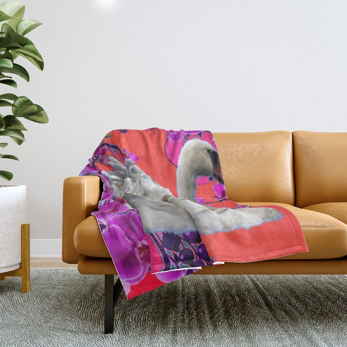 Abstracted Swan Purple Fantasy Art Throw Blanket