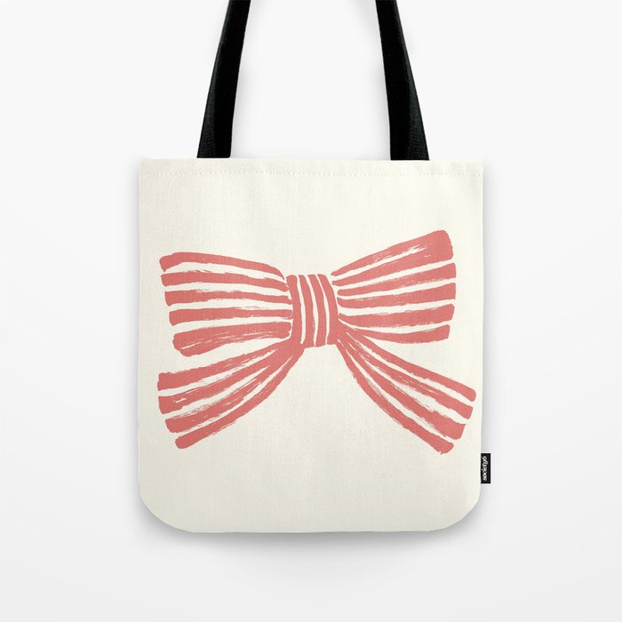 Pink Stripe Bow Ribbon Tote Bag