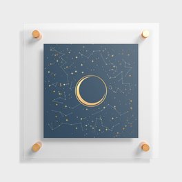 Navy and Gold Crescent Moon Eclipse Constellations Floating Acrylic Print