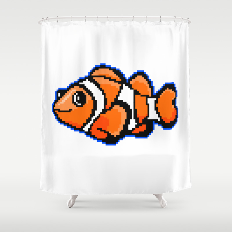 8 Bit Pixel Art Clown Fish Shower Curtain By Turbovolcano Society6