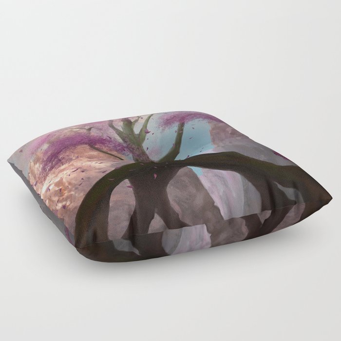Pink tree in a canyon - digital paining Floor Pillow