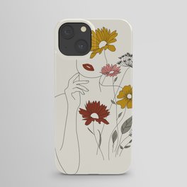 Colorful Thoughts Minimal Line Art Woman with Flowers III iPhone Case
