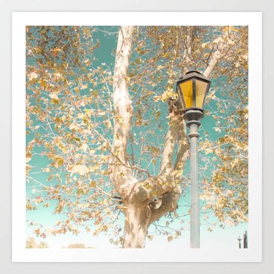 Fall Leafs on Ice Blue Sky Art Print
