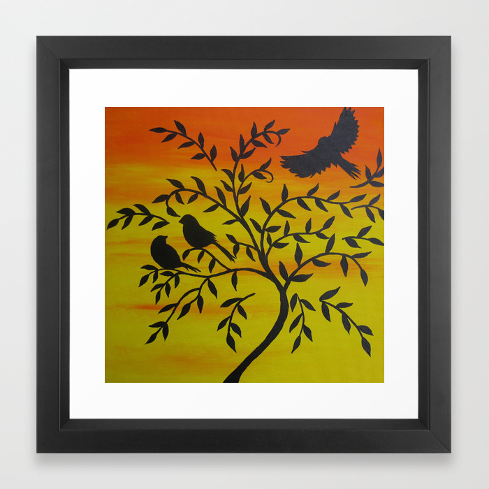 Orange And Yellow Tree Of Life Trees With Bird Birds Sunset Bright