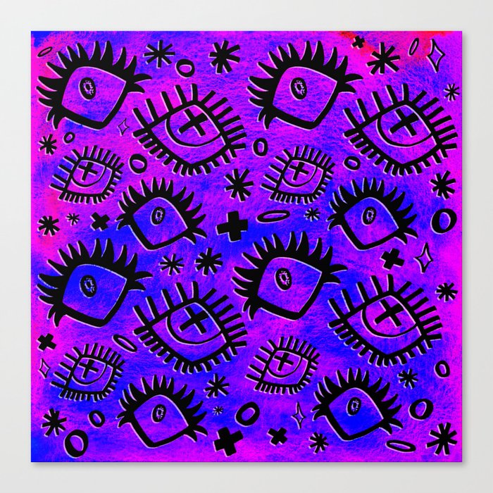 Weird Alternative Eyes and Doodles Watercolor Abstract (purple) Canvas Print