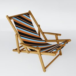 [ Thumbnail: Light Sky Blue, Chocolate & Black Colored Lines/Stripes Pattern Sling Chair ]
