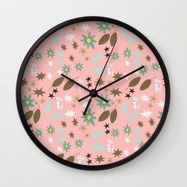 Pink Vintage Leaves Wall Clock