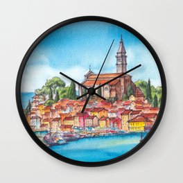 Rovinj, Croatia - ink and watercolor illustration Wall Clock