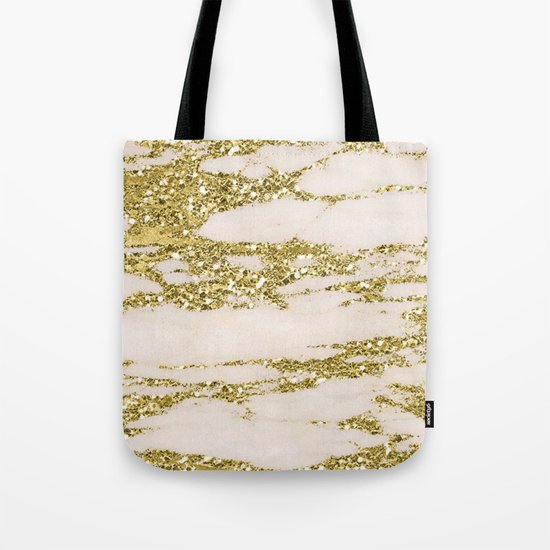 Marble - Gold Marble Glittery Light Pink and Yellow Gold Tote Bag