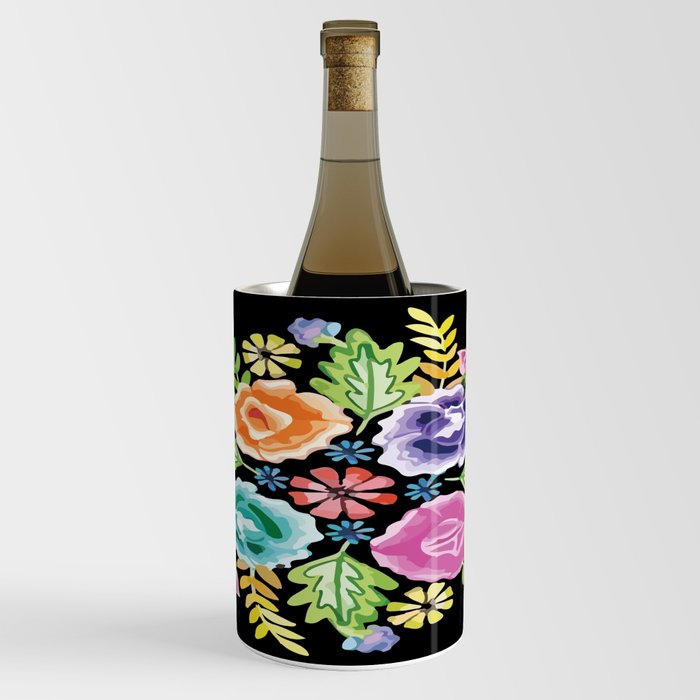 Mexican flower bouquet oaxaca tehuana colorful embroidery Wine Chiller
