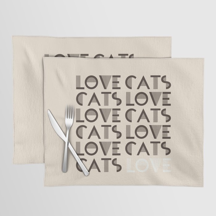 Love Cats - Linen & Brown neutral colors  modern abstract illustration   Placemat