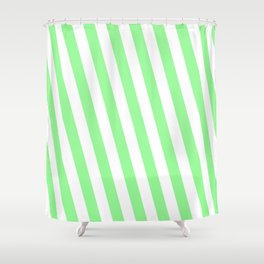 [ Thumbnail: Green and White Colored Lines/Stripes Pattern Shower Curtain ]