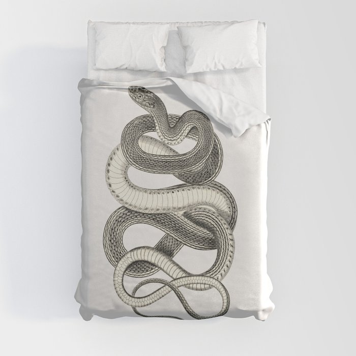 snake vintage style print serpent black and white 1800's Duvet Cover