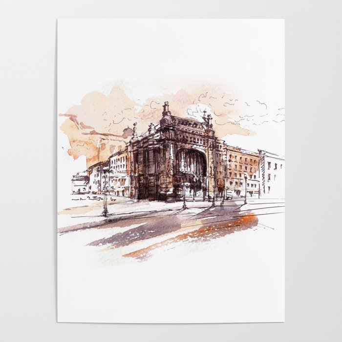 Art Nouveau Building / Watercolor And Ink. Poster By Alexandra Iv. | Society6