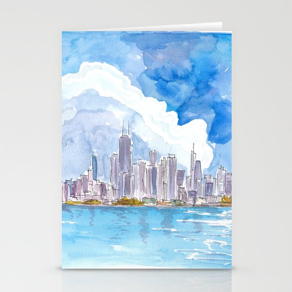 Chicago Skyline Impressions with Lake Michigan and Water Reflections Stationery Cards