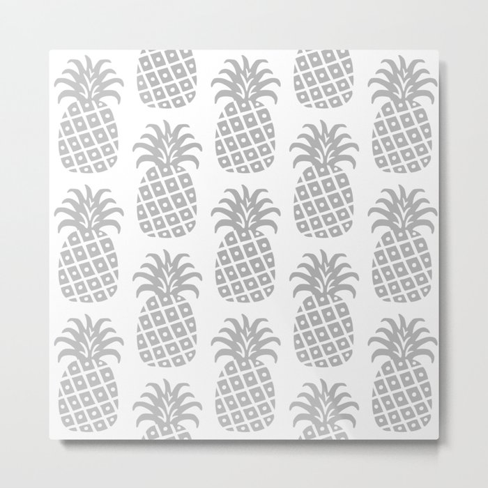 Retro Mid Century Modern Pineapple Pattern Gray Metal Print