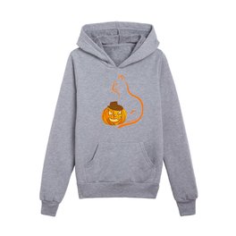 Halloween pumpkin with cowboy hat and cat Kids Pullover Hoodies