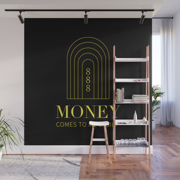 Money Affirmations black & gold 888 Wall Mural