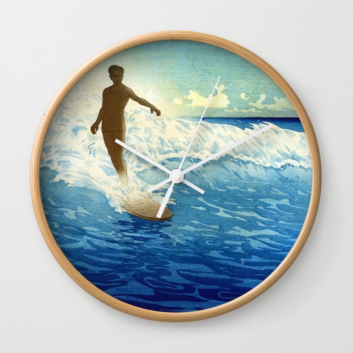 Hawaiian Surfer portrait painting by Charles W. Bartlett Wall Clock