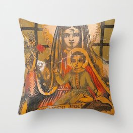 Portrait of the Holy Miraculous Virgin Mary Vintage Retro Artwork Murale Fresco Throw Pillow