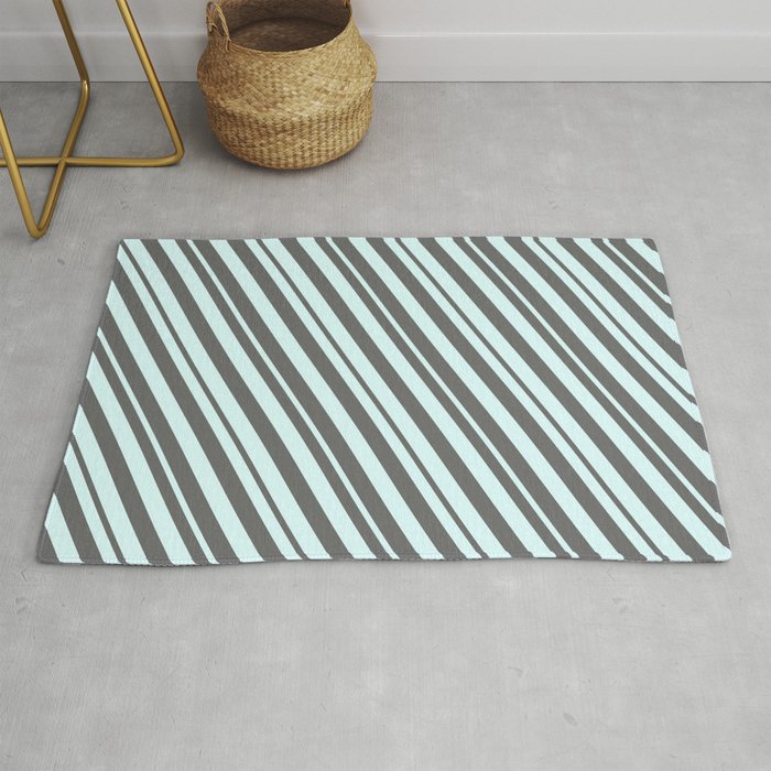 Light Cyan and Dim Grey Colored Lines/Stripes Pattern Rug
