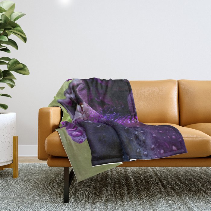 Purple Iris Rain Throw Blanket