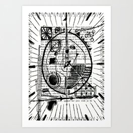 Time Itself Art Print | Typography, Abstraction, Sun Moon Stars, Ink Pen, Spiritual, Illustration, Black And White, Page, Solar System, Planetary 
